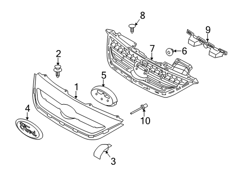 2011 Ford Fiesta Grille & Components Diagram