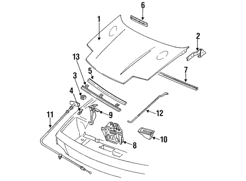 1992 Mercury Capri Hood & Components, Exterior Trim Diagram