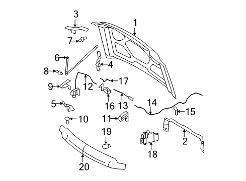 2009 Ford F-250 Super Duty Hood & Components Diagram