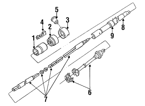 1990 Ford F-150 Steering Column Housing & Components, Shaft & Internal Components, Shroud, Switches & Levers Diagram