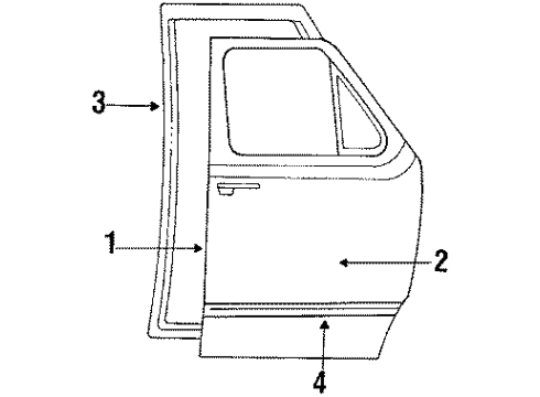 1990 Ford E-250 Econoline Club Wagon Door & Components, Exterior Trim Diagram