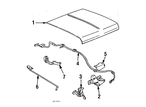 1986 Ford Bronco II Hood & Components Diagram