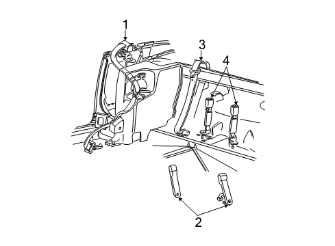 1999 Ford Mustang Front Seat Belts, Rear Seat Belts Diagram 1 - Thumbnail
