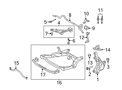 2010 Ford Edge Front Suspension Components, Lower Control Arm, Stabilizer Bar Diagram