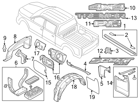 2023 Ford F-350 Super Duty Exterior Trim - Pick Up Box Diagram 3 - Thumbnail
