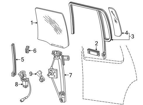 1999 Ford Explorer Rear Door - Glass & Hardware Diagram