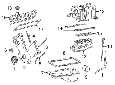 2001 Ford E-150 Econoline Club Wagon Engine Parts, Mounts, Cylinder Head & Valves, Camshaft & Timing, Oil Pan, Oil Pump, Crankshaft & Bearings, Pistons, Rings & Bearings Diagram