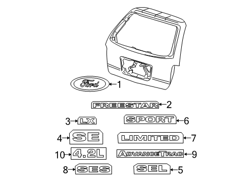 2006 Ford Freestar Nameplate, Rear Diagram for 4F2Z-1742528-FA