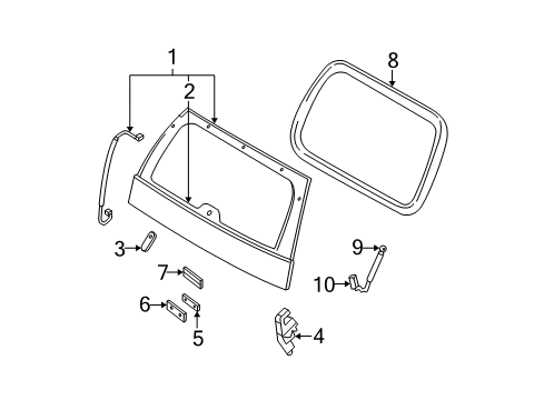 2005 Mercury Mountaineer Lift Gate - Glass & Hardware Diagram