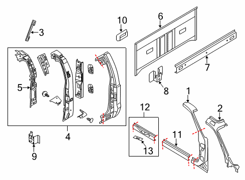 2012 Ford F-350 Super Duty Back Panel, Hinge Pillar, Rocker Panel Diagram 3 - Thumbnail