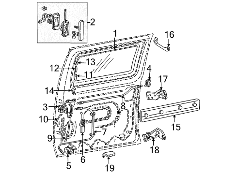 1992 Ford E-150 Econoline Side Loading Door Glass & Hardware Diagram