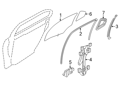 2006 Lincoln Zephyr Rear Door - Glass & Hardware Diagram
