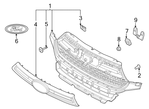 2023 Ford Explorer Grille & Components Diagram 1 - Thumbnail