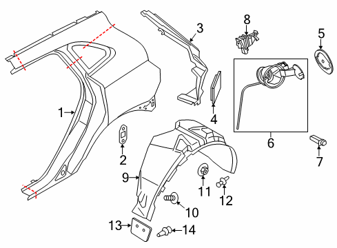 2016 Lincoln MKC Quarter Panel & Components Diagram