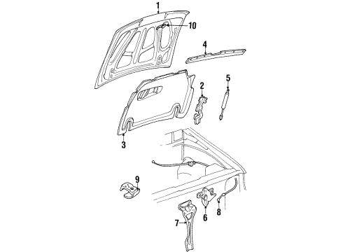 2000 Mercury Mountaineer Hood & Components Diagram