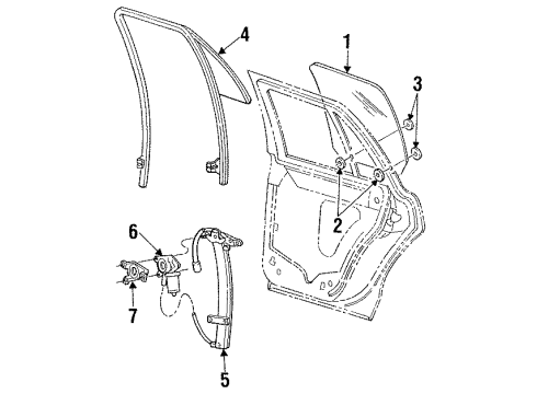 1997 Ford Crown Victoria Rear Door - Glass & Hardware Diagram