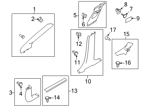 2016 Ford Focus Upper Center Pillar Trim Retainer Nut Diagram for CV6Z-17C756-A