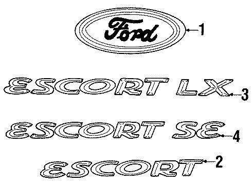 1998 Ford Escort Nameplate, Silver, Passenger Side Diagram for F8CZ-5442528-EAB