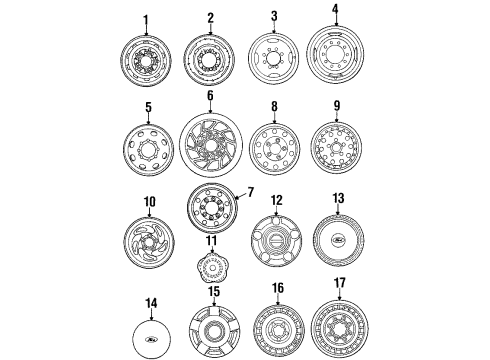 1993 Ford F-250 Wheels, Covers & Trim Diagram