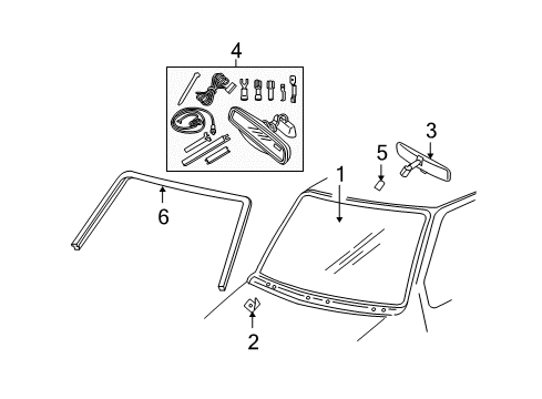 2013 Ford E-250 Windshield Glass, Reveal Moldings Diagram