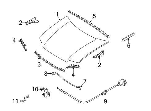 2006 Mercury Mariner Hood & Components Diagram