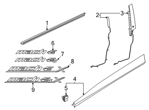 2022 Ford Mustang Mach-E Exterior Trim - Front Door Diagram
