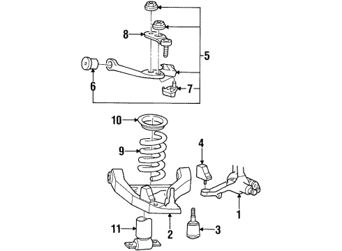 1999 Mercury Grand Marquis Front Suspension Components, Lower Control Arm, Upper Control Arm, Stabilizer Bar Diagram