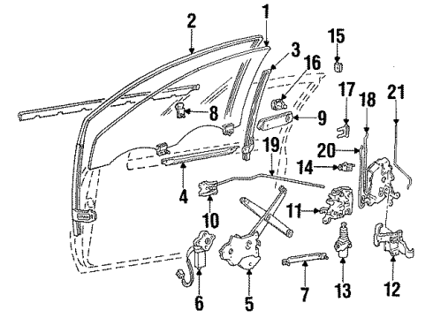 1994 Mercury Cougar Door Glass & Hardware, Lock & Hardware Diagram