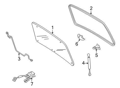 2006 Mercury Mariner Lift Gate - Glass & Hardware Diagram