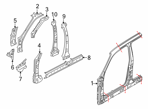 2009 Mercury Mariner Body Side Panel & Frame, Pillar Diagram 2 - Thumbnail