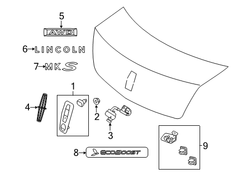 2014 Lincoln MKS Exterior Trim - Trunk Lid Diagram