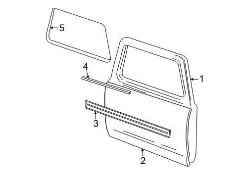 1999 Ford Explorer Rear Door & Components, Exterior Trim Diagram