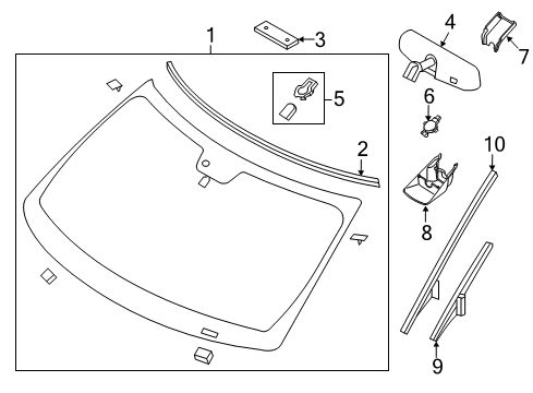 2015 Ford Police Interceptor Utility Windshield Glass, Moldings Diagram