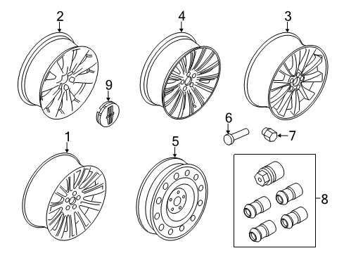 2014 Lincoln MKS Wheels, Caps & Covers Diagram