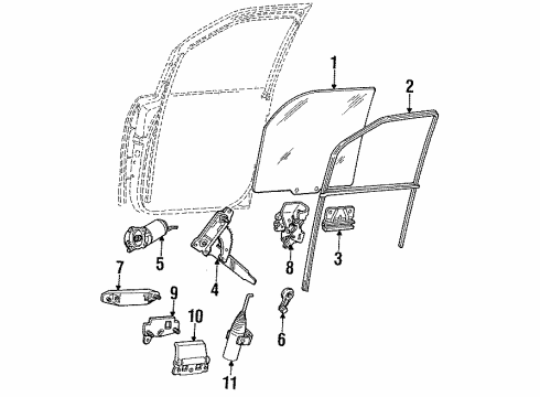 1989 Ford Aerostar Front Door Glass & Hardware Diagram