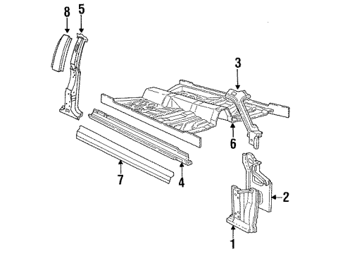 1986 Lincoln Town Car Center Pillar, Hinge Pillar, Rocker, Exterior Trim, Floor Diagram