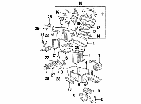 1998 Ford Taurus A/C Evaporator & Heater Components Diagram