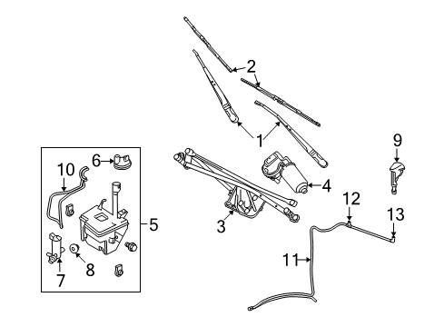 2007 Mercury Mountaineer Windshield - Wiper & Washer Components Diagram