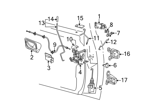2002 Ford Ranger Front Door - Lock & Hardware Diagram