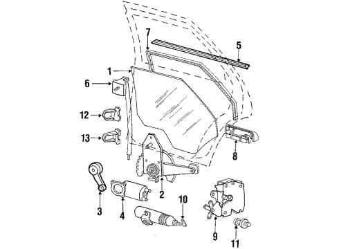 1987 Mercury Topaz Rear Door - Glass & Hardware Diagram