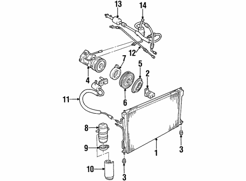1998 Lincoln Town Car A/C Condenser, Compressor & Lines Diagram