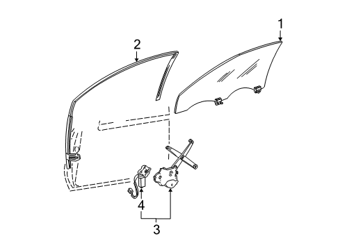2002 Lincoln LS Front Door - Glass & Hardware Diagram