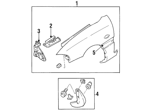 1995 Ford Aspire Fender, Front Passenger Side Diagram for F4BZ16005A