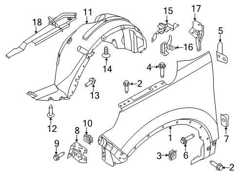 2018 Ford Police Interceptor Utility Fender & Components Diagram