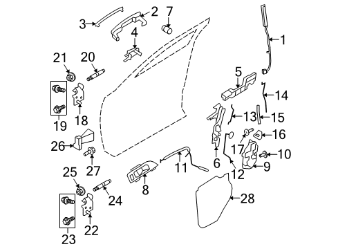 2014 Lincoln MKS Front Door - Lock & Hardware Diagram