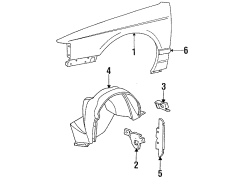 1993 Ford Thunderbird Fender Bracket, Driver Side Diagram for F3LY16D157A