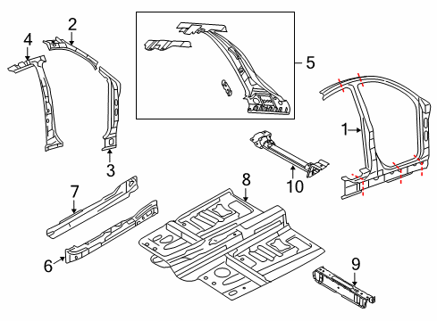 2015 Ford Police Interceptor Sedan Aperture Panel, Center Pillar & Rocker, Floor, Hinge Pillar Diagram