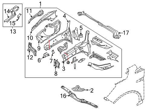 2016 Ford Escape Apron/Rail Assembly, Front Passenger Side Diagram for CV6Z-16054-C