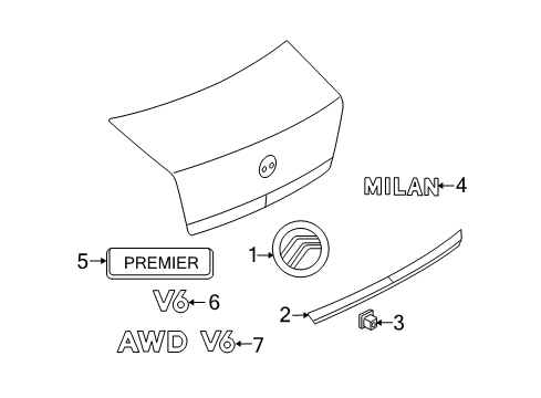 2008 Mercury Milan Exterior Trim - Trunk Lid Diagram