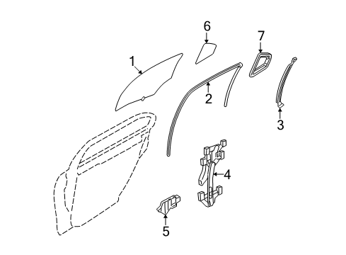 2008 Mercury Milan Rear Door - Glass & Hardware Diagram